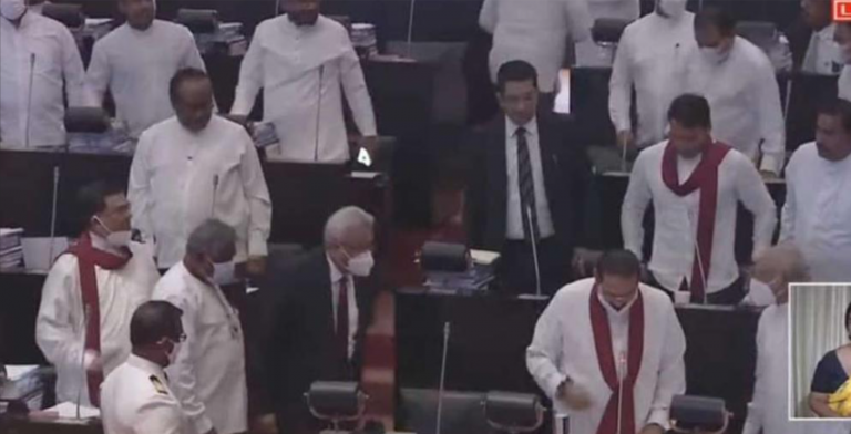 President Gotabhaya leaves the chambers a few minutes after the commencement of parliamentary proceedings