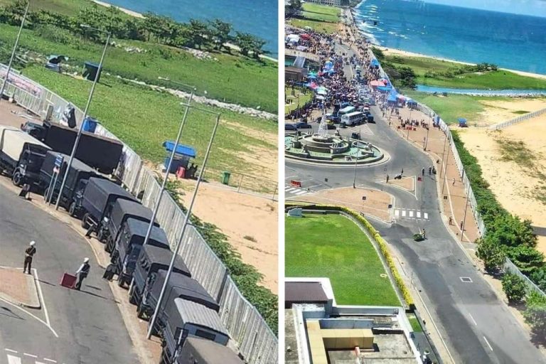 Police trucks parked near Galleface retreat. BASL warns against repression