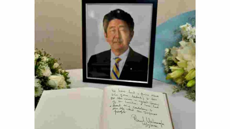 PM Wickremesinghe signs condolences book for former Japanese PM Abe