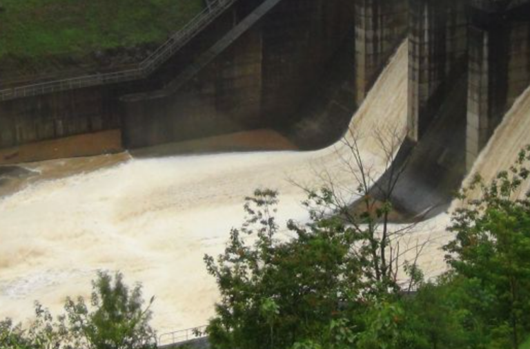 Two sluice gates opened at the upper Kothmale Reservoir