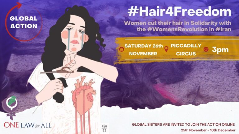 Join One Law for All and FiLiA for a mass hair-cutting in solidarity with Iran