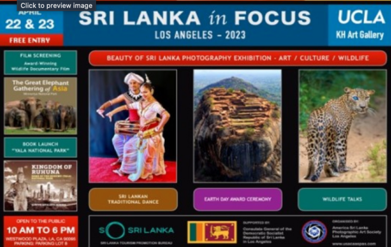“Sri Lanka In Focus 2023” Art Culture and Wildlife Exhibition- University of California in Los Angeles 