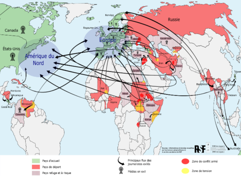 Exile journalists map – fleeing to Europe and North America