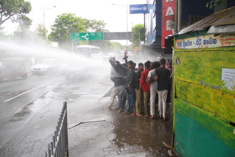 Protesters at Lipton Circle in Colombo dispersed by water cannons