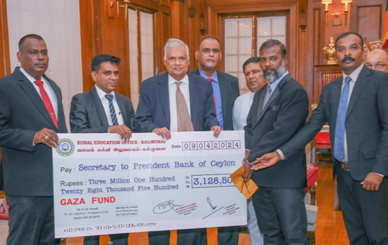 President Wickremesinghe Receives Generous Contributions for ‘Children of Gaza’ Fund
