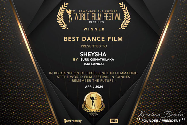 Sri Lankan filmmaker Isuru Gunathilake wins ‘Best Dance Film’ for “Sheysha” at Cannes World Film Festival