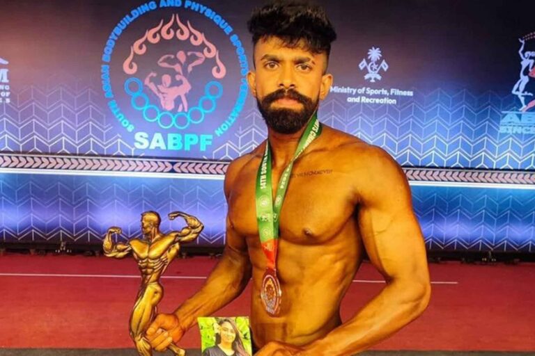 Sri Lankan Bodybuilder Vishwa Tharuka honours late wife with Bronze Medal Win at South Asian Championship