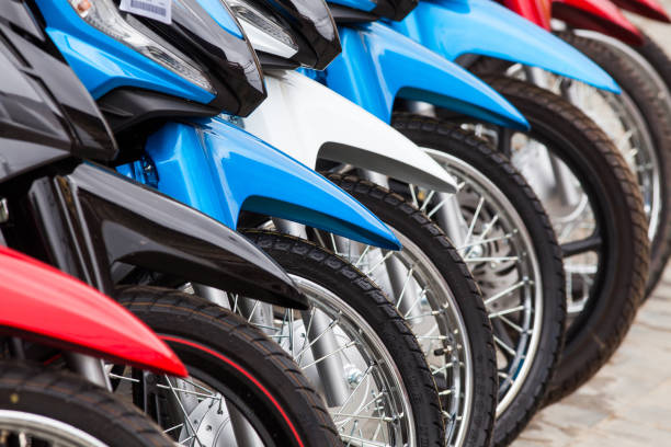 row of new motorbikes for sale