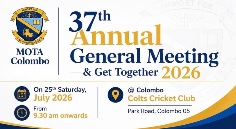 37th Annual General Meeting of the Colombo Branch of the Matale St. Thomas’ College Old Boys’ Association to be Held on 25 July